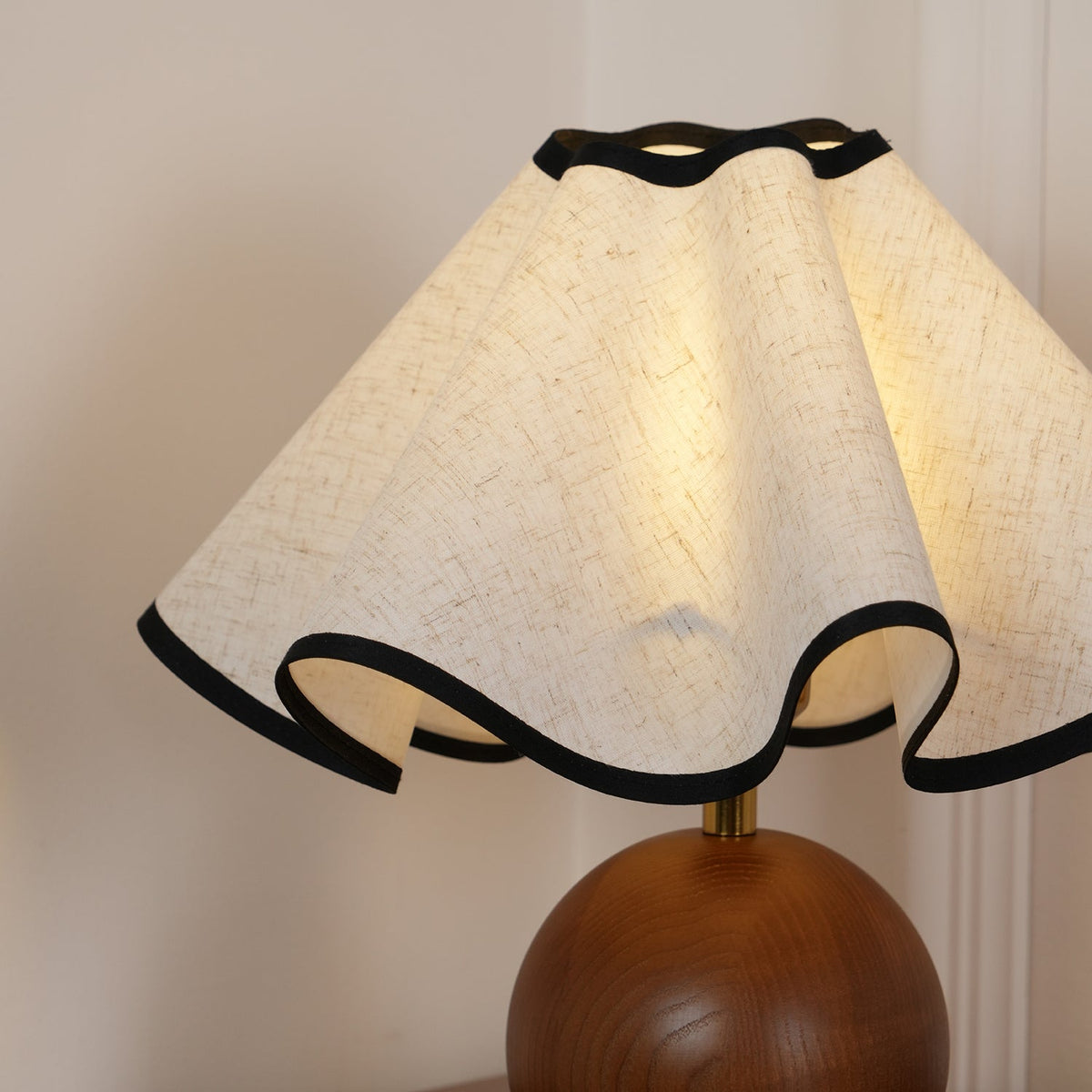 Wooden Desk Lamp with Fabric Shade for Bedroom Nightstand Reading Light Home Office Study Table Lighting 12 in Diameter Ambient Glow Bulb No