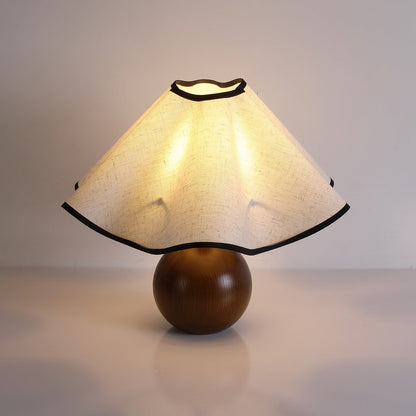 Wooden Desk Lamp with Fabric Shade for Bedroom Nightstand Reading Light Home Office Study Table Lighting 12 in Diameter Ambient Glow Bulb No