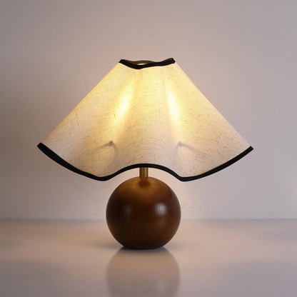 Wooden Desk Lamp with Fabric Shade for Bedroom Nightstand Reading Light Home Office Study Table Lighting 12 in Diameter Ambient Glow Bulb No