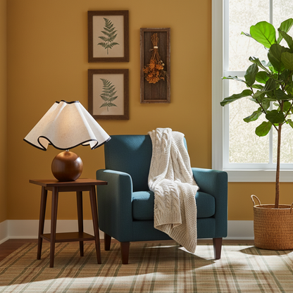 Wooden Desk Lamp with Fabric Shade for Bedroom Nightstand Reading Light Home Office Study Table Lighting 12 in Diameter Ambient Glow Bulb No