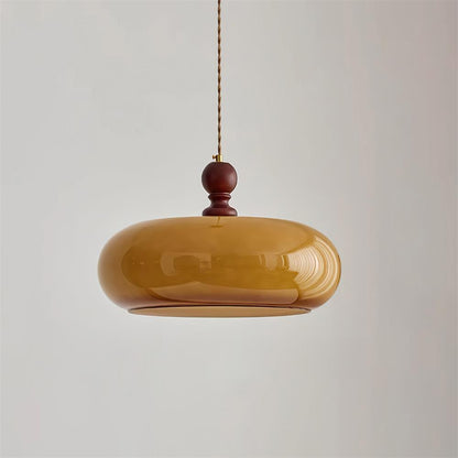 Glass Dome Ceiling Light 16-Inch Walnut Accent for Kitchen Island Dining Table Adjustable Height Modern Hanging Fixture