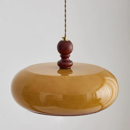 Glass Dome Ceiling Light 16-Inch Walnut Accent for Kitchen Island Dining Table Adjustable Height Modern Hanging Fixture