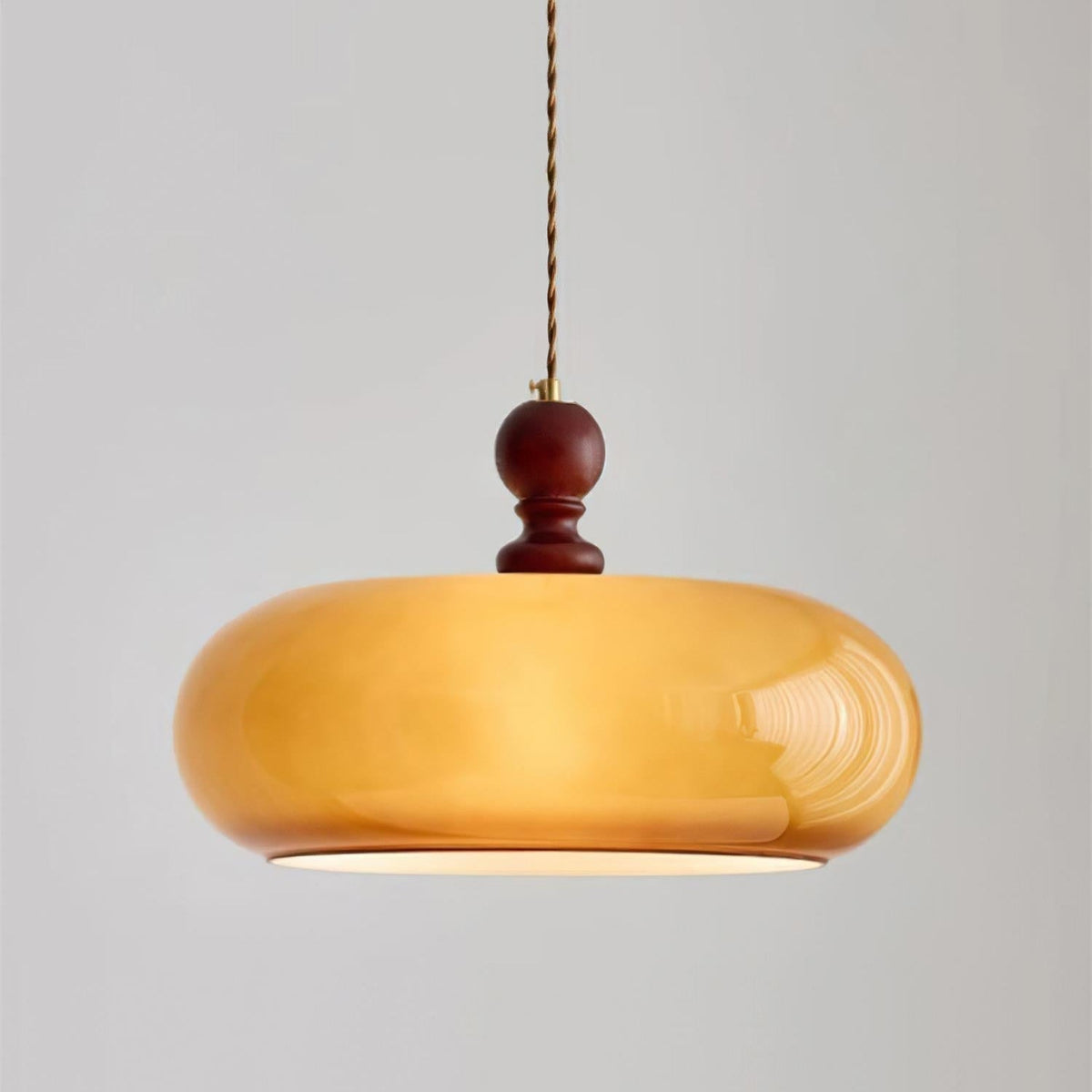 Glass Dome Ceiling Light 16-Inch Walnut Accent for Kitchen Island Dining Table Adjustable Height Modern Hanging Fixture