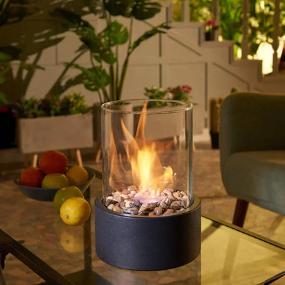 Tabletop Bioethanol Fireplace with Real Flame | Smokeless Indoor Outdoor Fire Bowl | Scandinavian Glass & Metal Table Fire Pit | Modern
