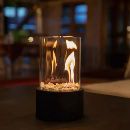Tabletop Bioethanol Fireplace with Real Flame | Smokeless Indoor Outdoor Fire Bowl | Scandinavian Glass & Metal Table Fire Pit | Modern
