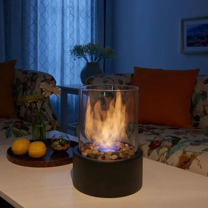 Tabletop Fireplace Bioethanol Burner 8.7 Inch Metal Glass Portable Indoor Outdoor Centerpiece Flame Decor for Patio Dining Living Room