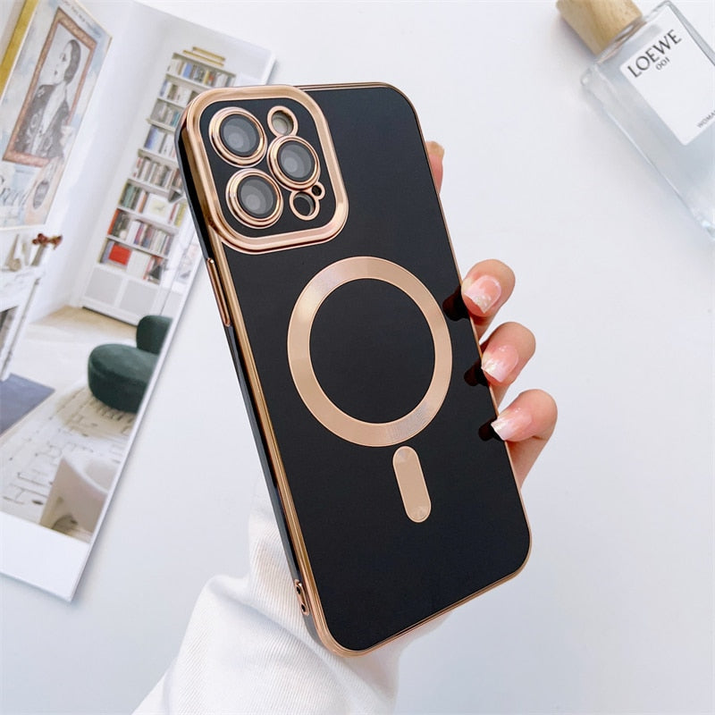 Metallic iPhone Case with Sliding Camera Cover & MagSafe for iPhone 14, 15, 16, 17 | Protective Shock-Absorbing Phone Case