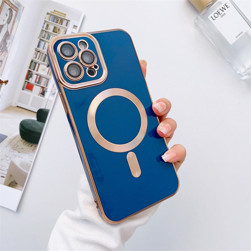 Metallic iPhone Case with Sliding Camera Cover & MagSafe for iPhone 14, 15, 16, 17 | Protective Shock-Absorbing Phone Case