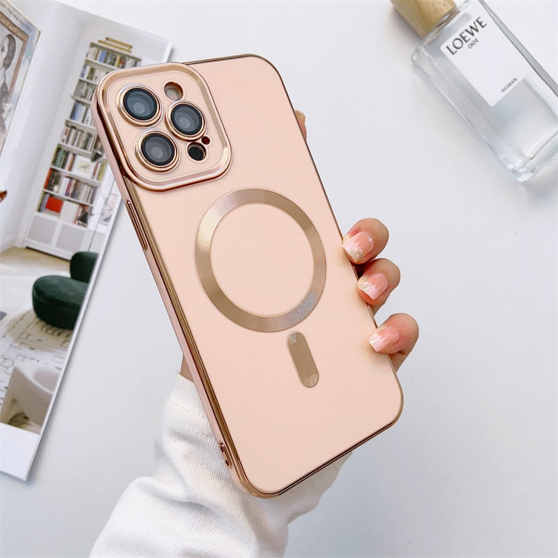 Metallic iPhone Case with Sliding Camera Cover & MagSafe for iPhone 14, 15, 16, 17 | Protective Shock-Absorbing Phone Case