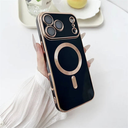 Metallic iPhone Case with Sliding Camera Cover & MagSafe for iPhone 14, 15, 16, 17 | Protective Shock-Absorbing Phone Case