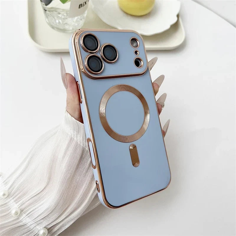 Metallic iPhone Case with Sliding Camera Cover & MagSafe for iPhone 14, 15, 16, 17 | Protective Shock-Absorbing Phone Case