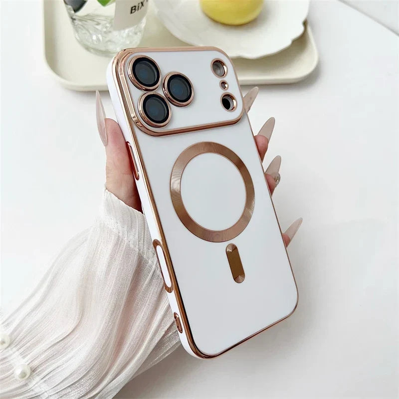 Metallic iPhone Case with Sliding Camera Cover & MagSafe for iPhone 14, 15, 16, 17 | Protective Shock-Absorbing Phone Case