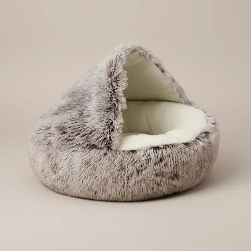 Hooded Cave-Style Pet Bed for Small Dogs & Cats – Plush Hideaway Nest with Non-Slip Base, Moisture-Resistant Shelter for Indoor Relaxation