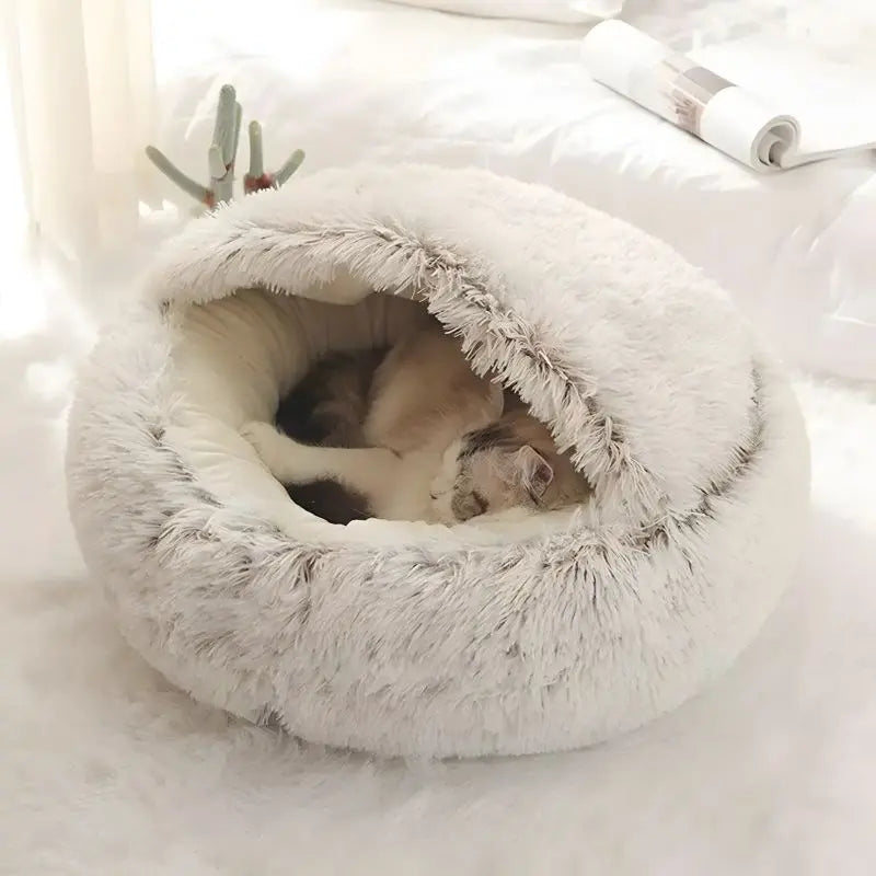 Hooded Cave-Style Pet Bed for Small Dogs & Cats – Plush Hideaway Nest with Non-Slip Base, Moisture-Resistant Shelter for Indoor Relaxation
