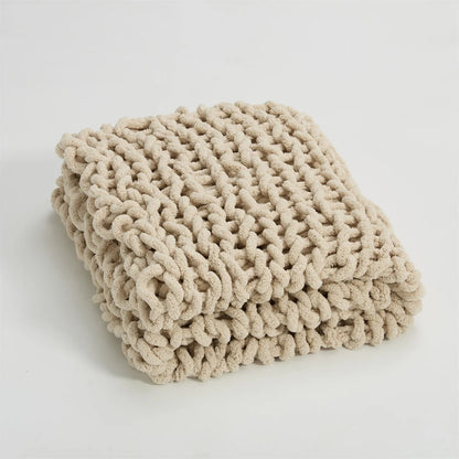 Cozy Chenille Chunky Knit Blanket Throw with Hand-Knotted Design for Ultimate Comfort