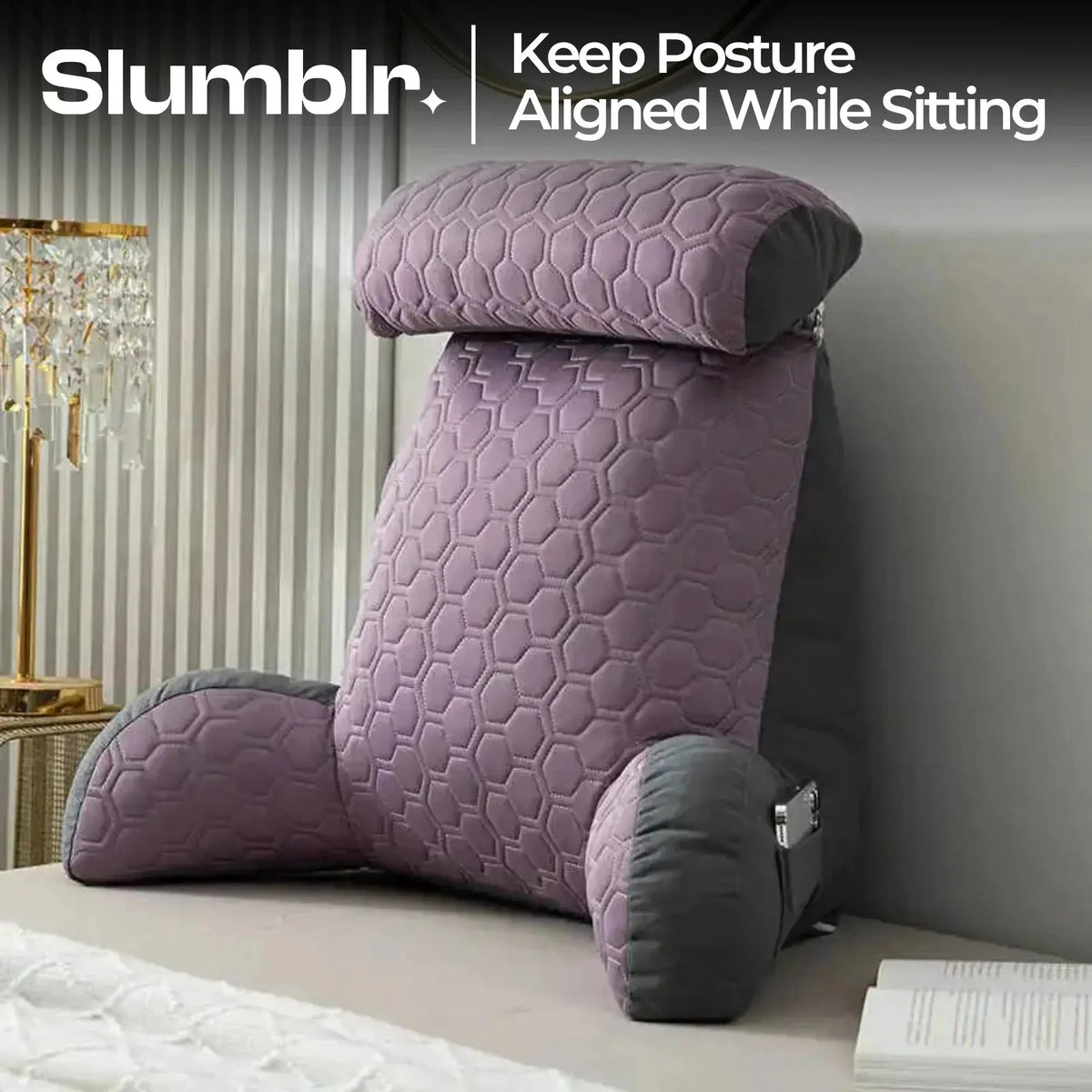 Ortekor Cozy Lounge | Reading Pillow for Bed with Side Pockets & Washable Cover | Comfortable Backrest Pillow for Relaxation