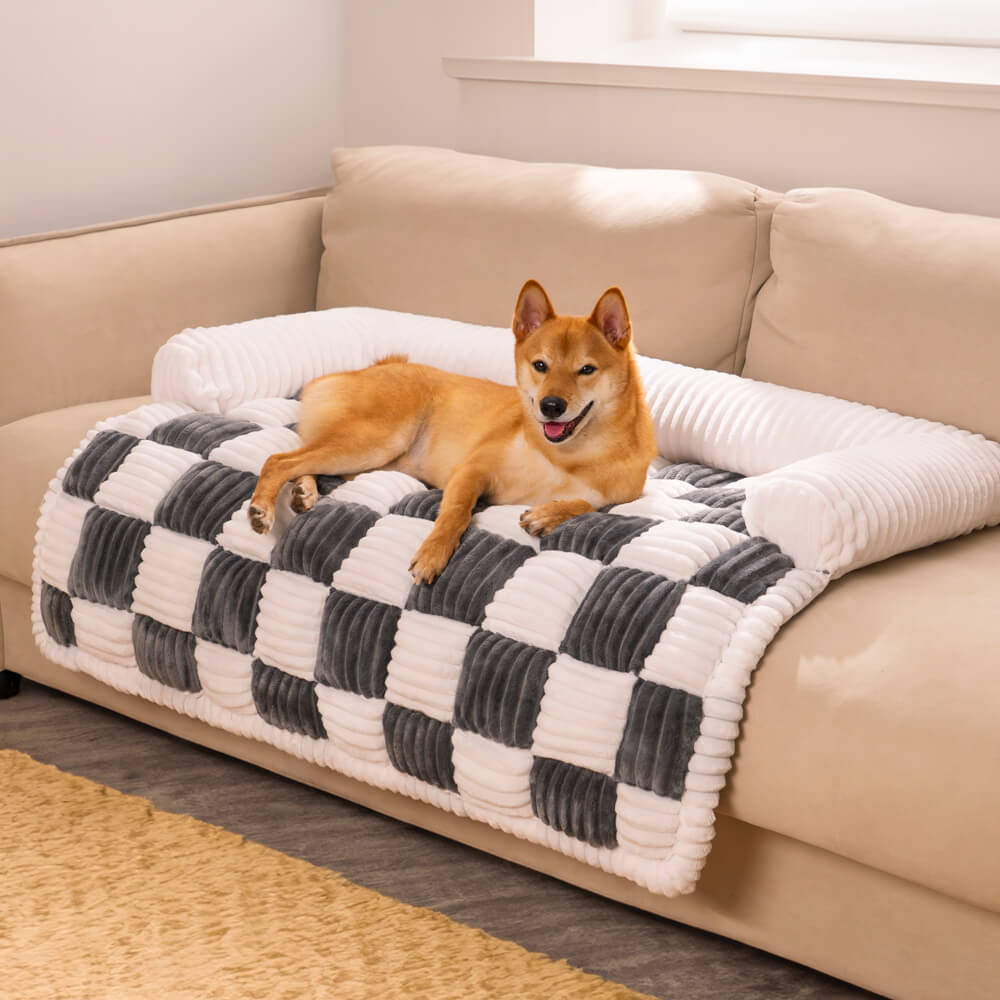 Quilted Pet Furniture Protector Mat – Padded Nonslip Dog Couch Cover for Sofa & Floor | Washable Plaid Pet Blanket