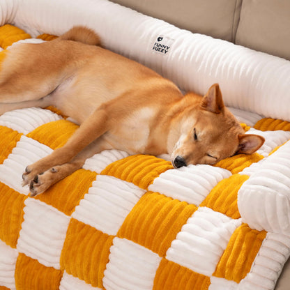 Quilted Pet Furniture Protector Mat – Padded Nonslip Dog Couch Cover for Sofa & Floor | Washable Plaid Pet Blanket
