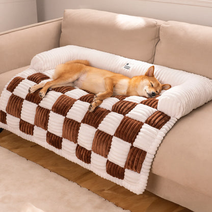 Quilted Pet Furniture Protector Mat – Padded Nonslip Dog Couch Cover for Sofa & Floor | Washable Plaid Pet Blanket