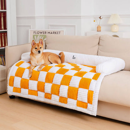 Quilted Pet Furniture Protector Mat – Padded Nonslip Dog Couch Cover for Sofa & Floor | Washable Plaid Pet Blanket