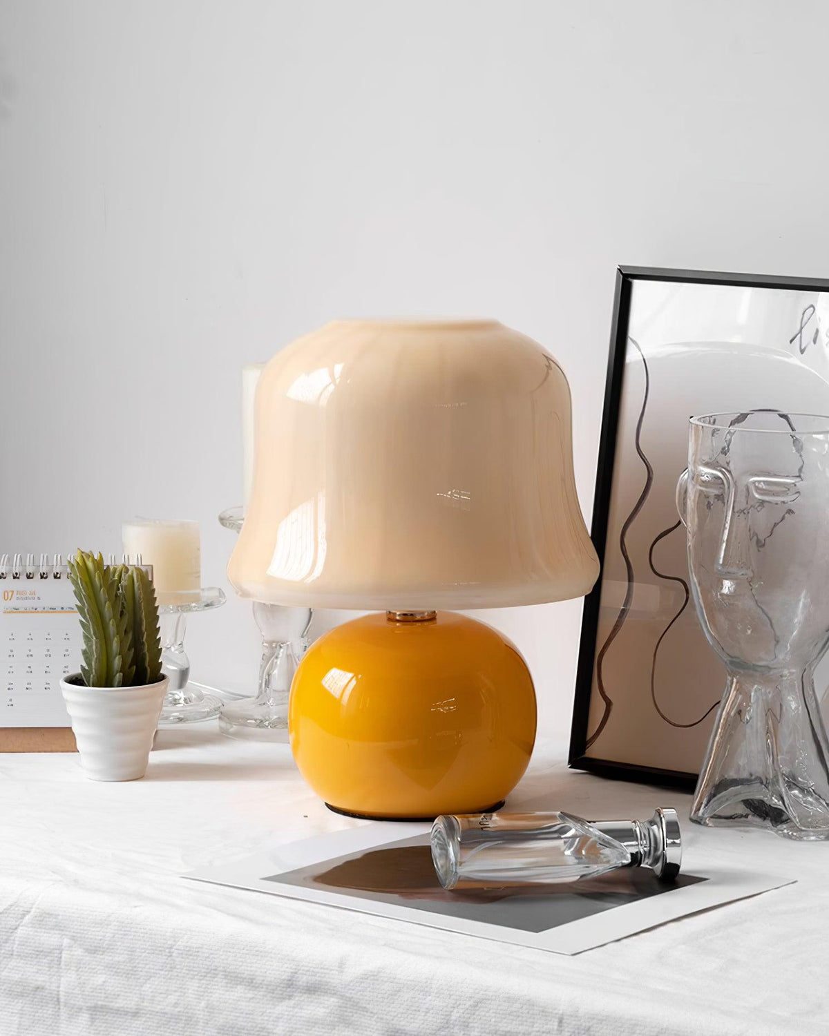 Ceramic Accent Lamp with Enamel Shade 11.4 in Beige for Nightstands Bedrooms Living Rooms Study Desks Side Tables E14 Socket 15W Soft Glow