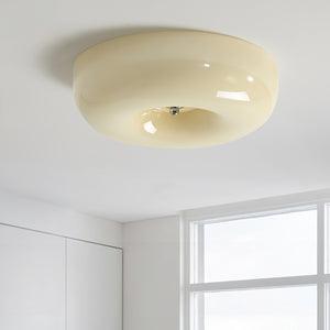 LED Flush Mount Light Fixture Chrome Textured Glass Shade Integrated Lighting 16 in Round Low Profile for Bedroom Living Room Dining Room Co
