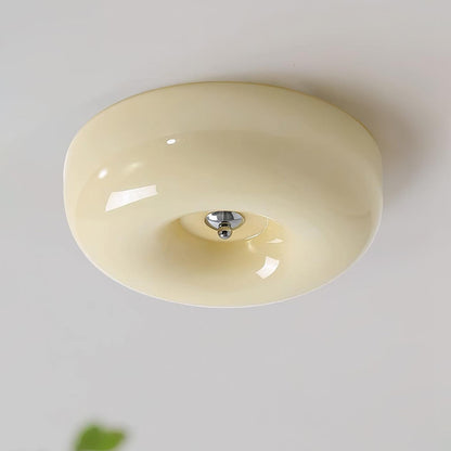 Glass Dome Flush Mount Light Fixture 16 in Cream Round LED Ceiling Lamp for Bedroom Living Room Dining Room Low Profile Dimmable Modern Home