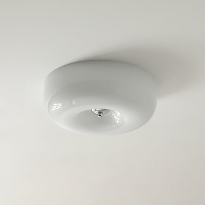 Glass Dome Flush Mount Light Fixture 16 in Cream Round LED Ceiling Lamp for Bedroom Living Room Dining Room Low Profile Dimmable Modern Home