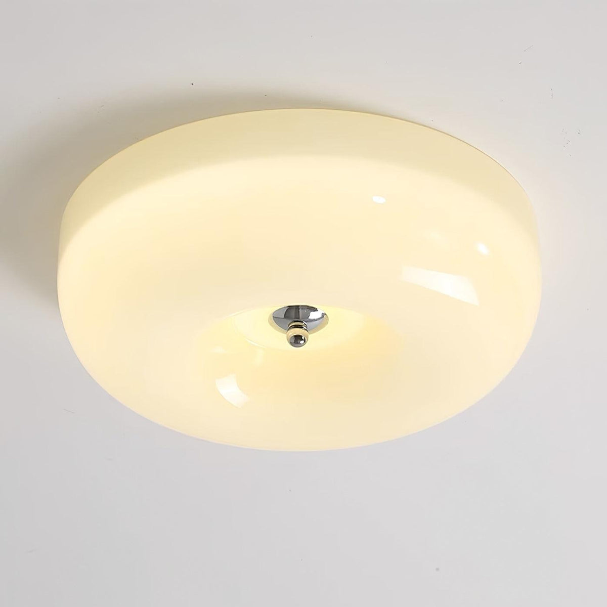 Glass Dome Flush Mount Light Fixture 16 in Cream Round LED Ceiling Lamp for Bedroom Living Room Dining Room Low Profile Dimmable Modern Home