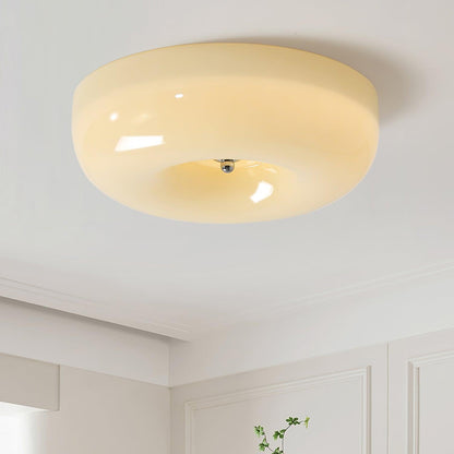 LED Flush Mount Light Fixture Chrome Textured Glass Shade Integrated Lighting 16 in Round Low Profile for Bedroom Living Room Dining Room Co