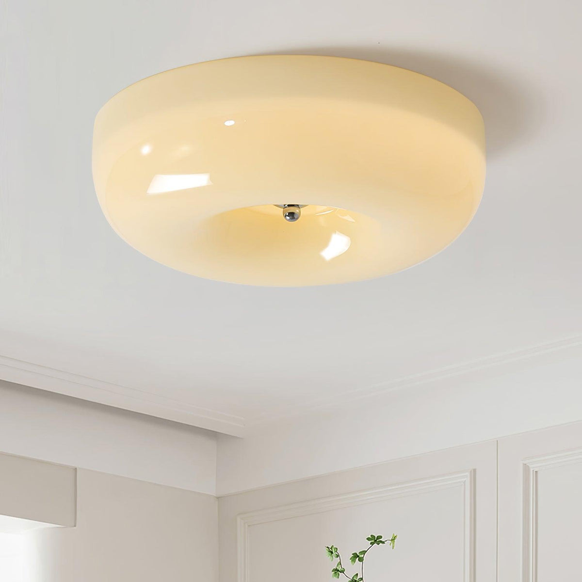 Glass Dome Flush Mount Light Fixture 16 in Cream Round LED Ceiling Lamp for Bedroom Living Room Dining Room Low Profile Dimmable Modern Home