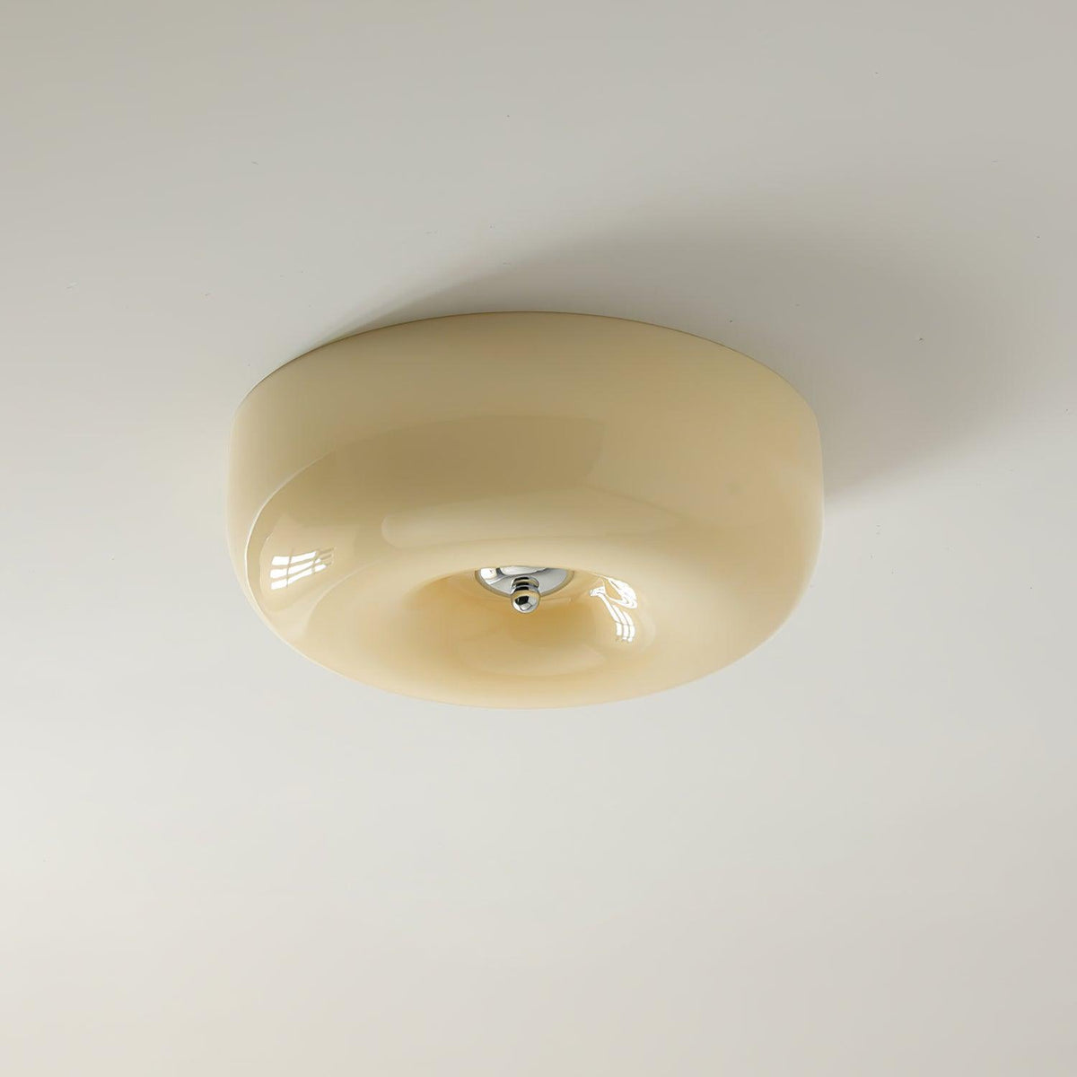 Glass Dome Flush Mount Light Fixture 16 in Cream Round LED Ceiling Lamp for Bedroom Living Room Dining Room Low Profile Dimmable Modern Home