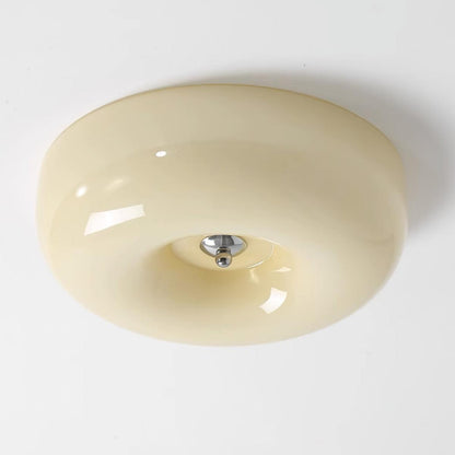 Glass Dome Flush Mount Light Fixture 16 in Cream Round LED Ceiling Lamp for Bedroom Living Room Dining Room Low Profile Dimmable Modern Home