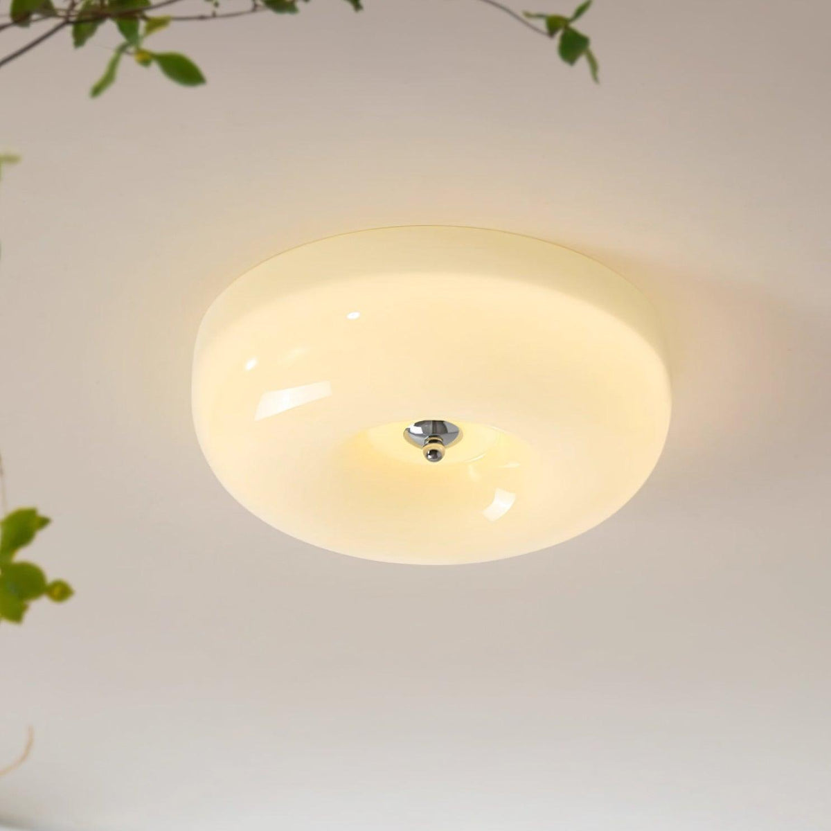 Swirled Glass Flush Mount Ceiling Light with Integrated LED – Chrome Finish – Dimmable Warm White – Modern Ceiling Lamp for Bedroom Living