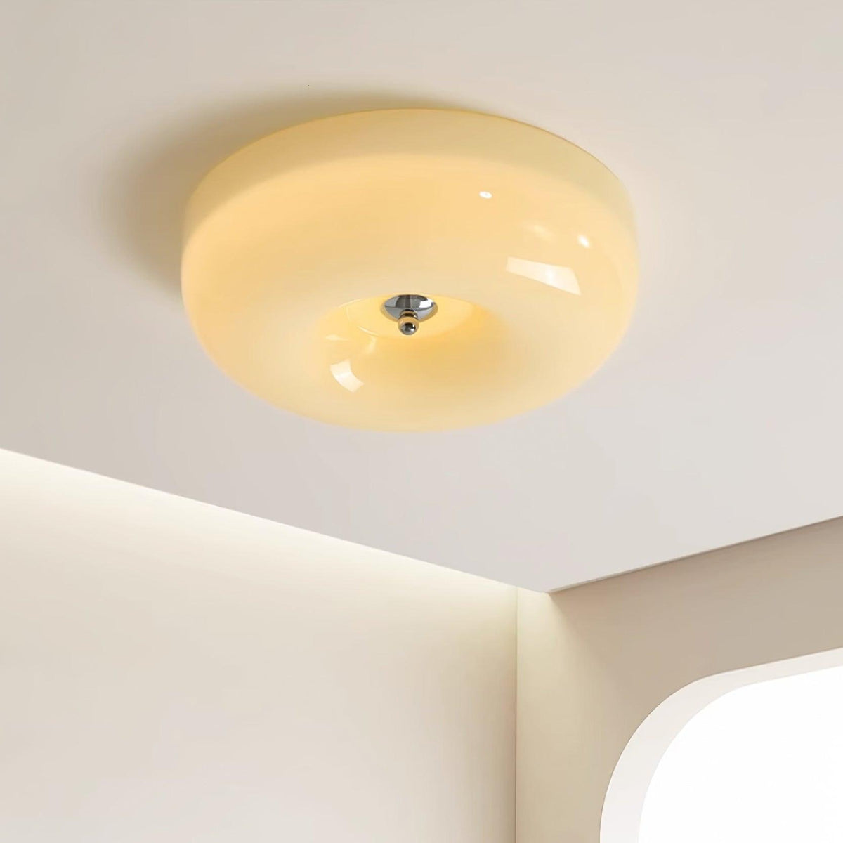 Swirled Glass Flush Mount Ceiling Light with Integrated LED – Chrome Finish – Dimmable Warm White – Modern Ceiling Lamp for Bedroom Living