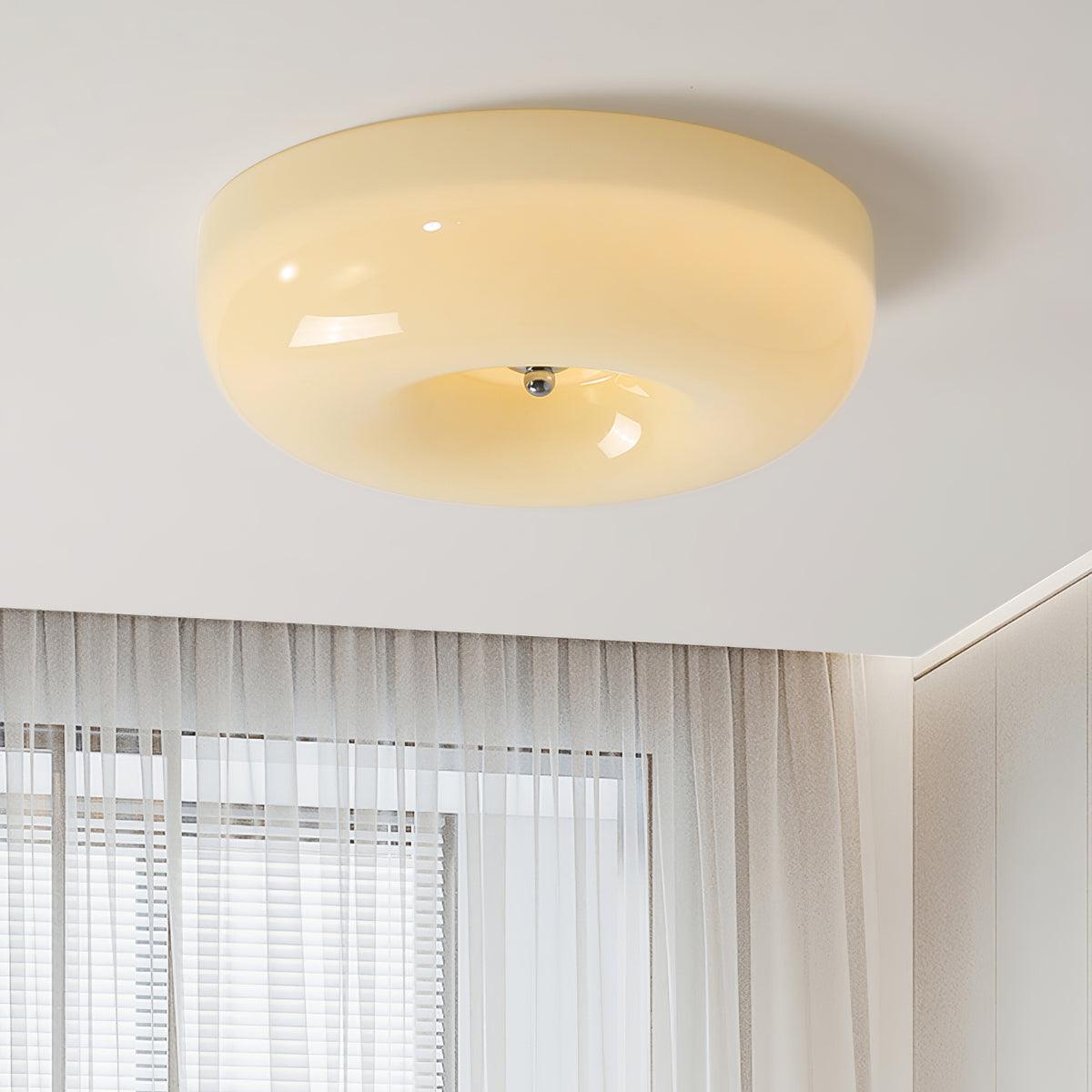 Swirled Glass Flush Mount Ceiling Light with Integrated LED – Chrome Finish – Dimmable Warm White – Modern Ceiling Lamp for Bedroom Living