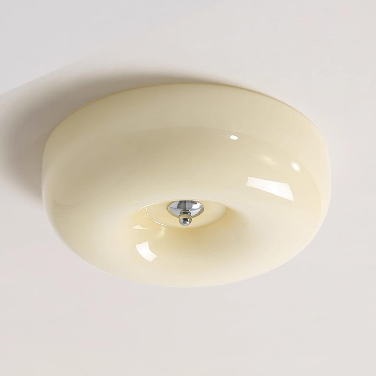 Glass Dome Flush Mount Light Fixture 16 in Cream Round LED Ceiling Lamp for Bedroom Living Room Dining Room Low Profile Dimmable Modern Home