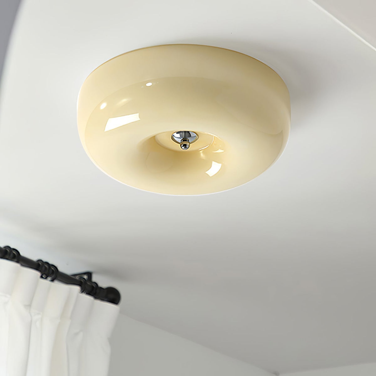 Glass Dome Flush Mount Light Fixture 16 in Cream Round LED Ceiling Lamp for Bedroom Living Room Dining Room Low Profile Dimmable Modern Home