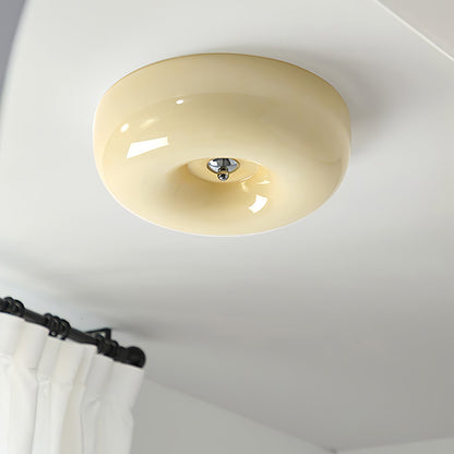Glass Dome Flush Mount Light Fixture 16 in Cream Round LED Ceiling Lamp for Bedroom Living Room Dining Room Low Profile Dimmable Modern Home
