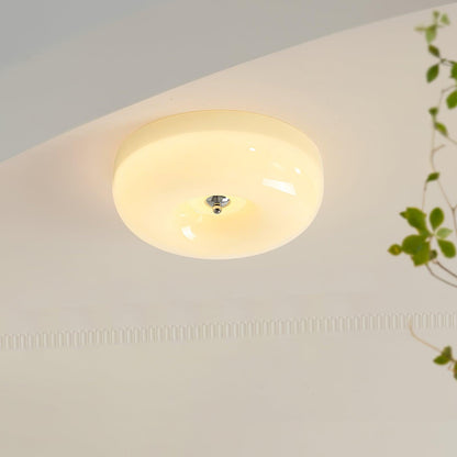 Glass Dome Flush Mount Light Fixture 16 in Cream Round LED Ceiling Lamp for Bedroom Living Room Dining Room Low Profile Dimmable Modern Home