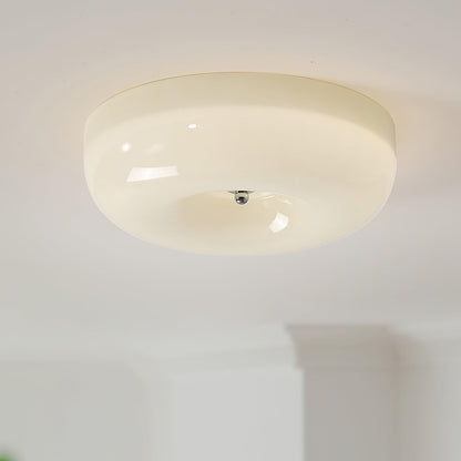 Glass Dome Flush Mount Light Fixture 16 in Cream Round LED Ceiling Lamp for Bedroom Living Room Dining Room Low Profile Dimmable Modern Home