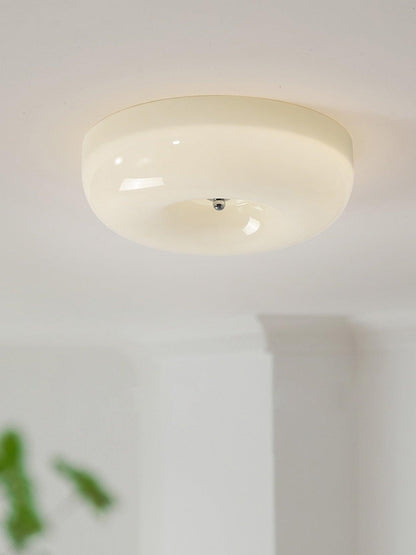 Glass Dome Flush Mount Light Fixture 16 in Cream Round LED Ceiling Lamp for Bedroom Living Room Dining Room Low Profile Dimmable Modern Home