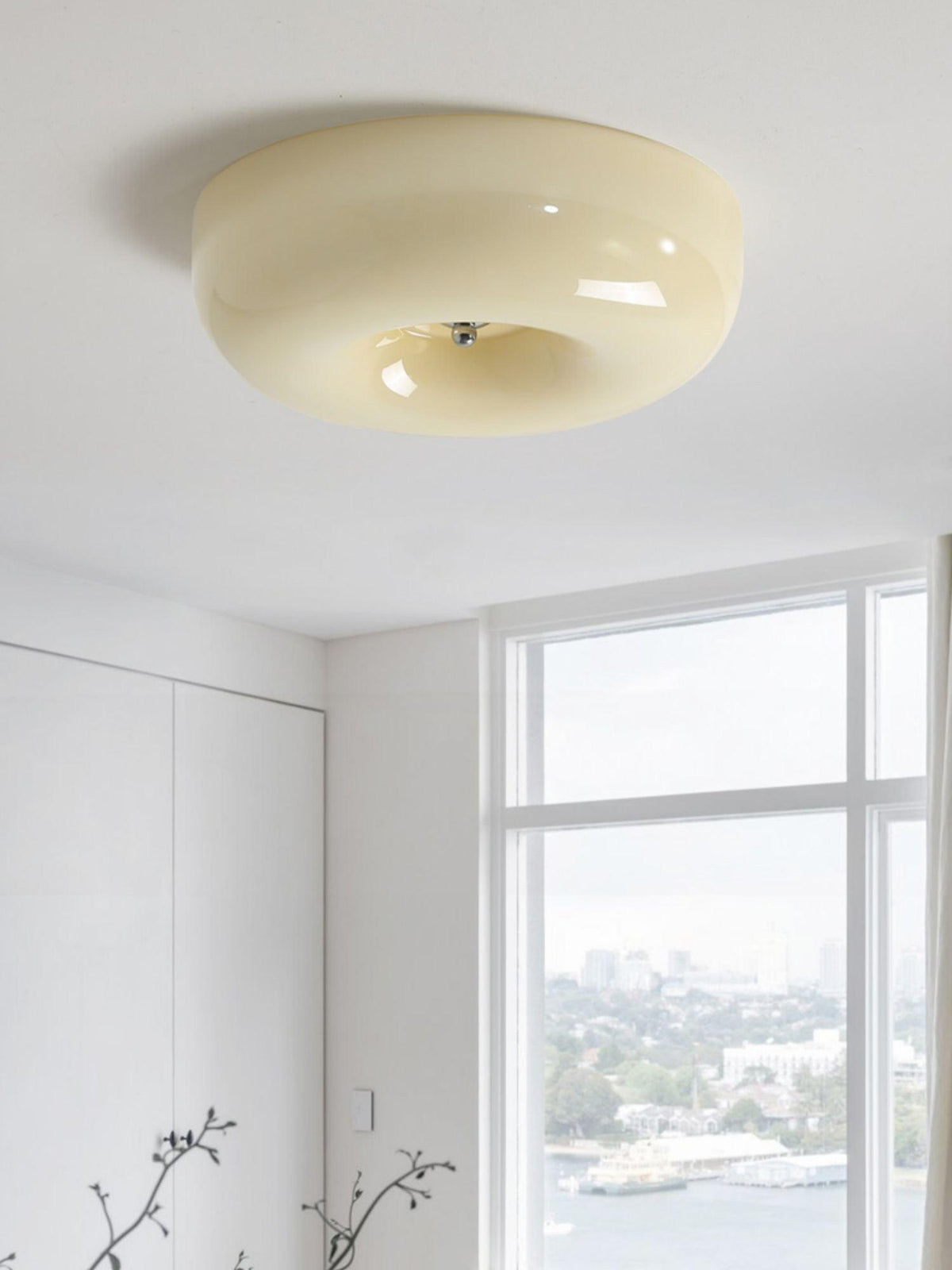 Glass Dome Flush Mount Light Fixture 16 in Cream Round LED Ceiling Lamp for Bedroom Living Room Dining Room Low Profile Dimmable Modern Home