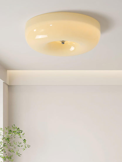 Glass Dome Flush Mount Light Fixture 16 in Cream Round LED Ceiling Lamp for Bedroom Living Room Dining Room Low Profile Dimmable Modern Home