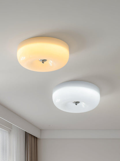 Glass Dome Flush Mount Light Fixture 16 in Cream Round LED Ceiling Lamp for Bedroom Living Room Dining Room Low Profile Dimmable Modern Home