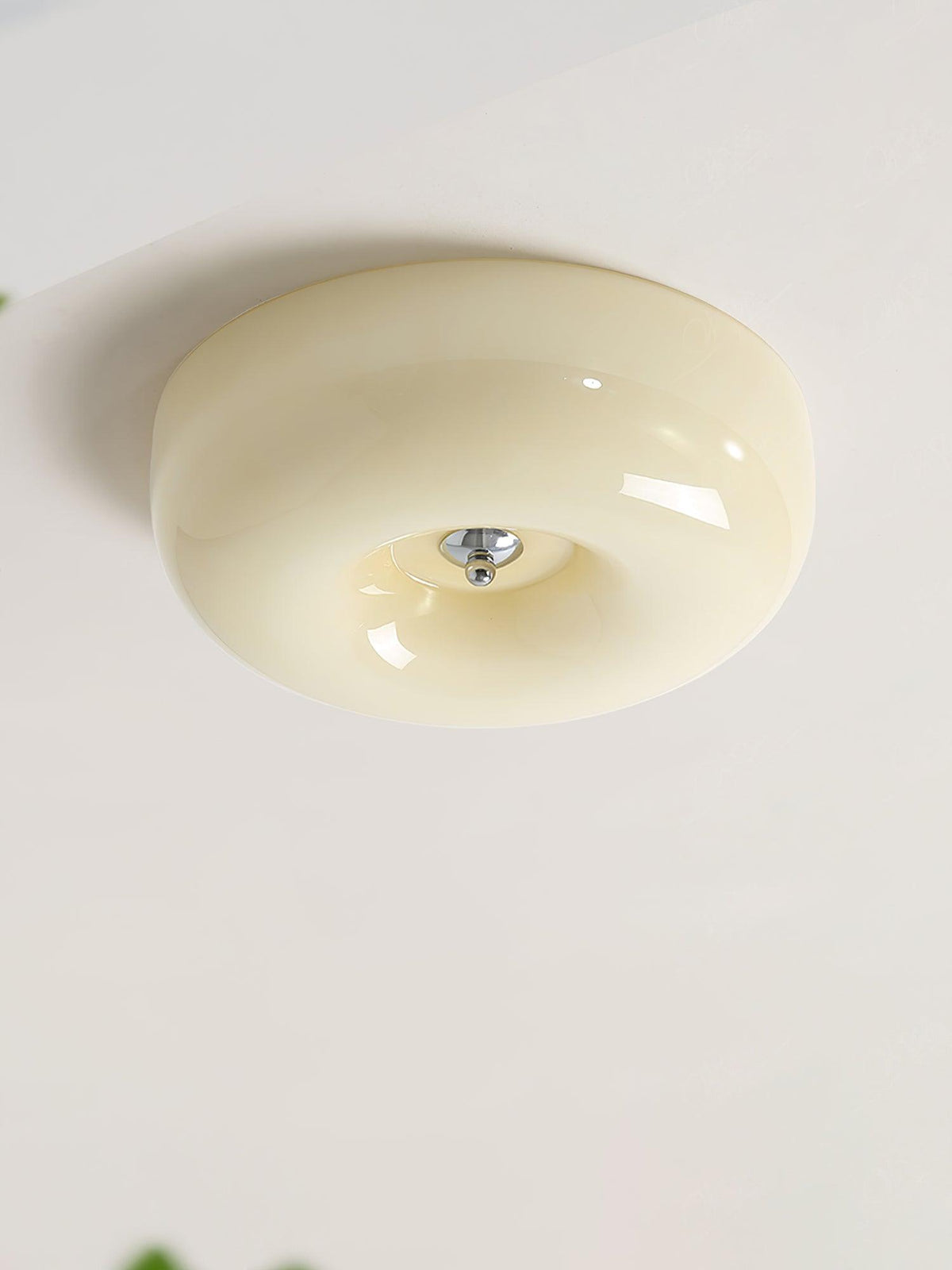 Glass Dome Flush Mount Light Fixture 16 in Cream Round LED Ceiling Lamp for Bedroom Living Room Dining Room Low Profile Dimmable Modern Home