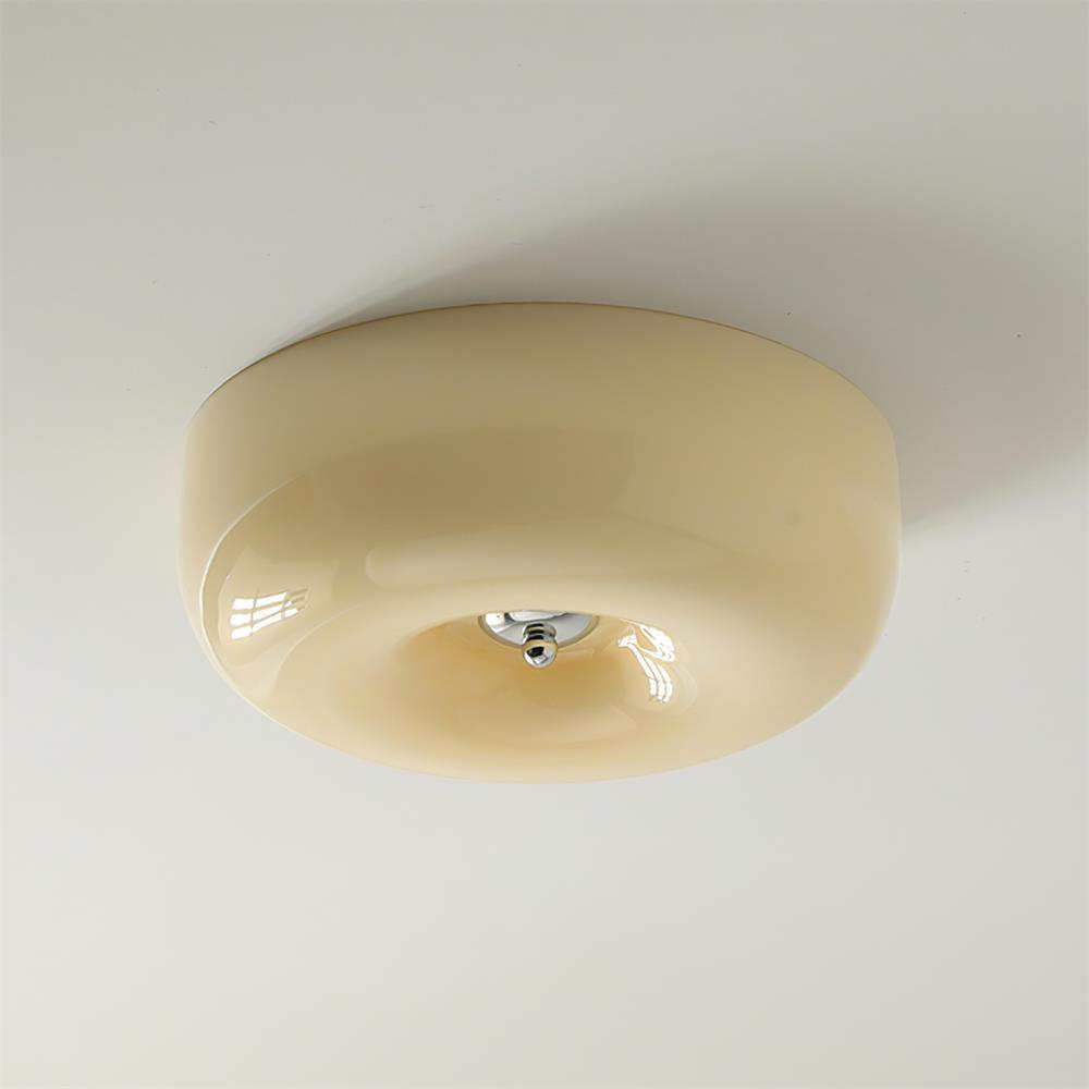 LED Flush Mount Light Fixture Chrome Textured Glass Shade Integrated Lighting 16 in Round Low Profile for Bedroom Living Room Dining Room Co