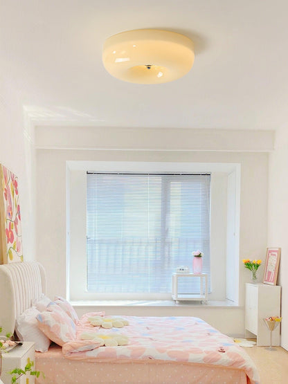Glass Dome Flush Mount Light Fixture 16 in Cream Round LED Ceiling Lamp for Bedroom Living Room Dining Room Low Profile Dimmable Modern Home