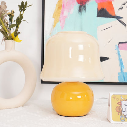 Ceramic Accent Lamp with Enamel Shade 11.4 in Beige for Nightstands Bedrooms Living Rooms Study Desks Side Tables E14 Socket 15W Soft Glow
