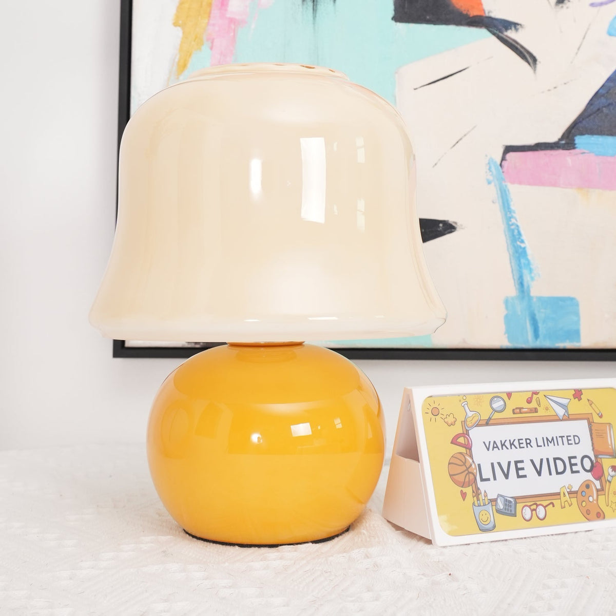 Ceramic Accent Lamp with Enamel Shade 11.4 in Beige for Nightstands Bedrooms Living Rooms Study Desks Side Tables E14 Socket 15W Soft Glow